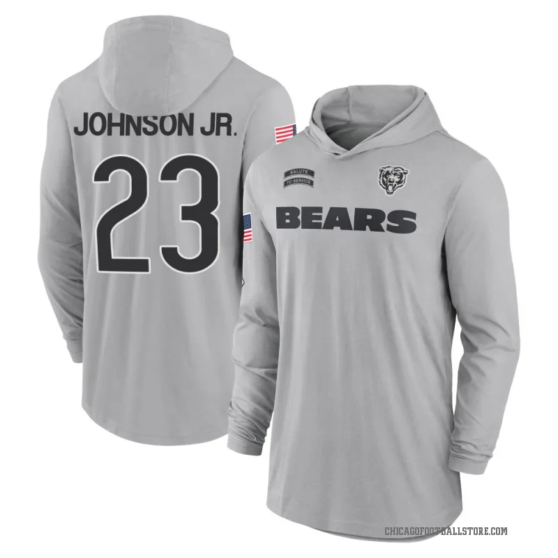 Anthony Johnson Jr. Men's Gray Chicago Bears 2024 Salute to Service Lightweight Performance Long Sleeve Hooded T-Shirt