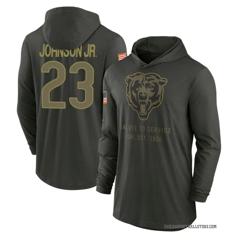 Anthony Johnson Jr. Men's Green Chicago Bears Forest/ 2025 Salute to Service Sideline Lightweight Hooded Pullover Long Sleeve T-