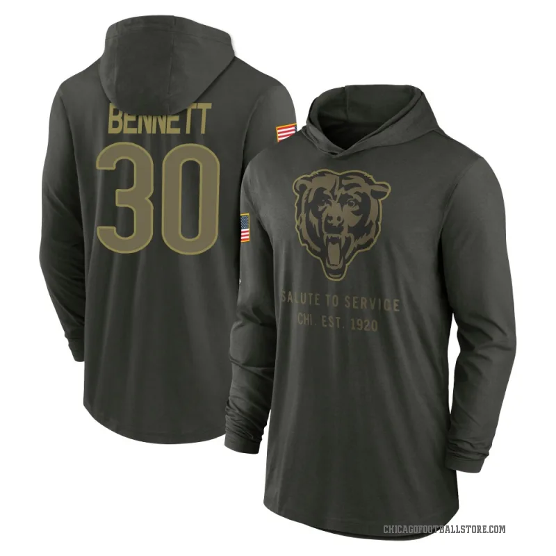 Coleman Bennett Men's Green Chicago Bears Forest/ 2025 Salute to Service Sideline Lightweight Hooded Pullover Long Sleeve T-Shir