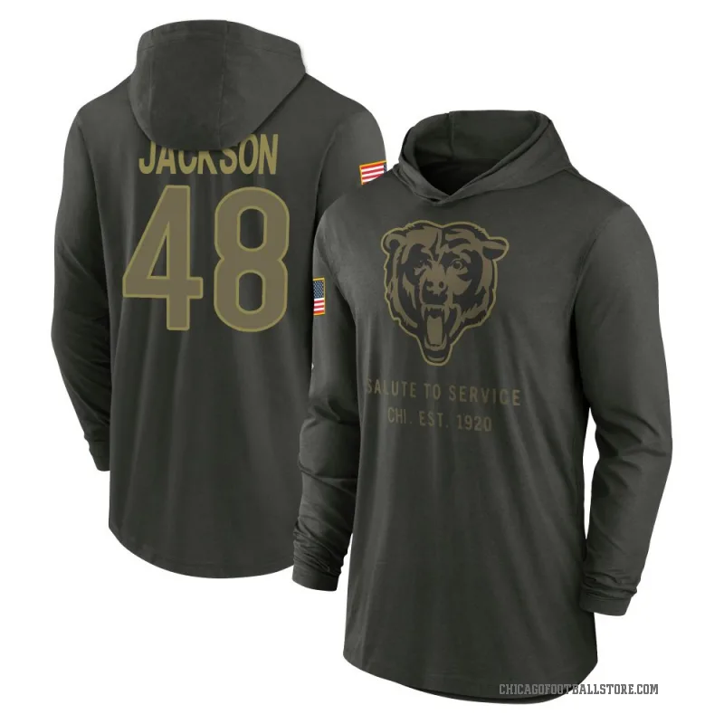 D'Marco Jackson Men's Green Chicago Bears Forest/ 2025 Salute to Service Sideline Lightweight Hooded Pullover Long Sleeve T-Shir