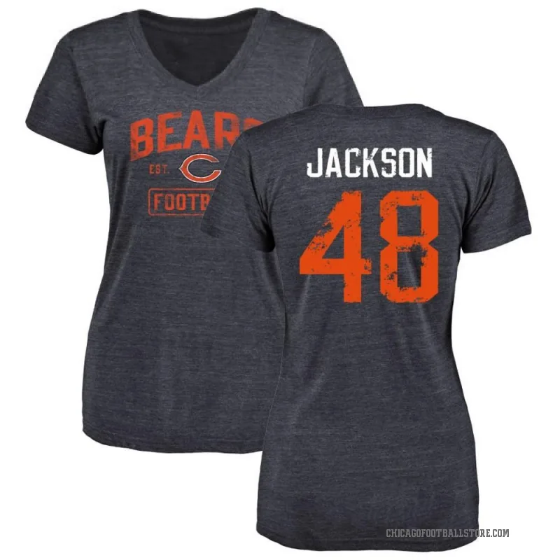 D'Marco Jackson Women's Navy Chicago Bears Distressed V-Neck T-Shirt