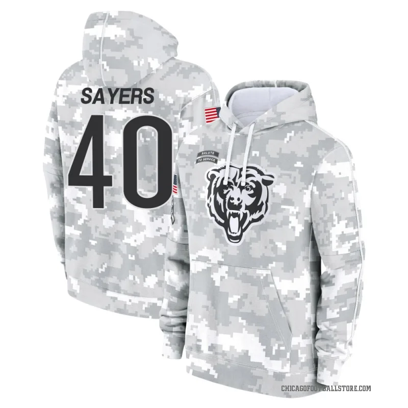Gale Sayers Men's Camo Chicago Bears Arctic 2024 Salute to Service Club Fleece Pullover Hoodie