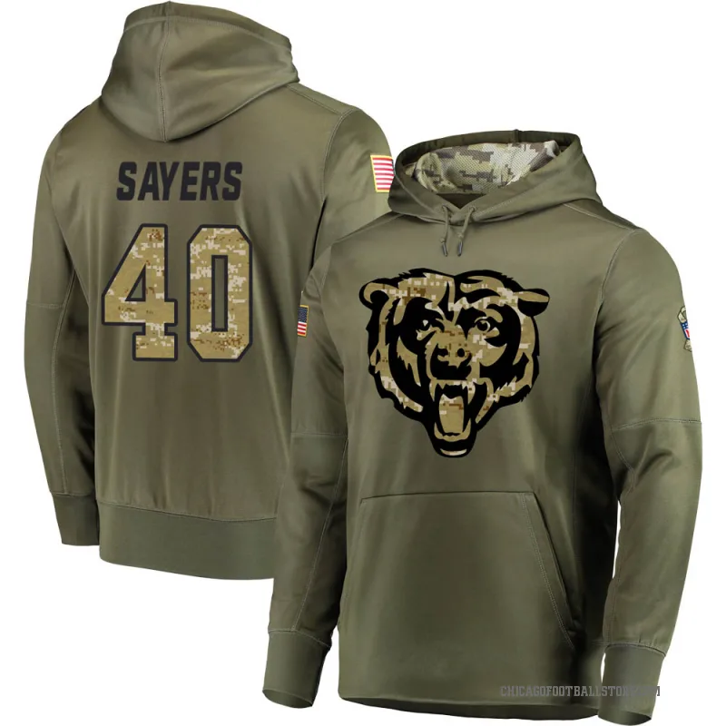 Gale Sayers Men's Olive Chicago Bears Salute to Service Pullover Hoodie