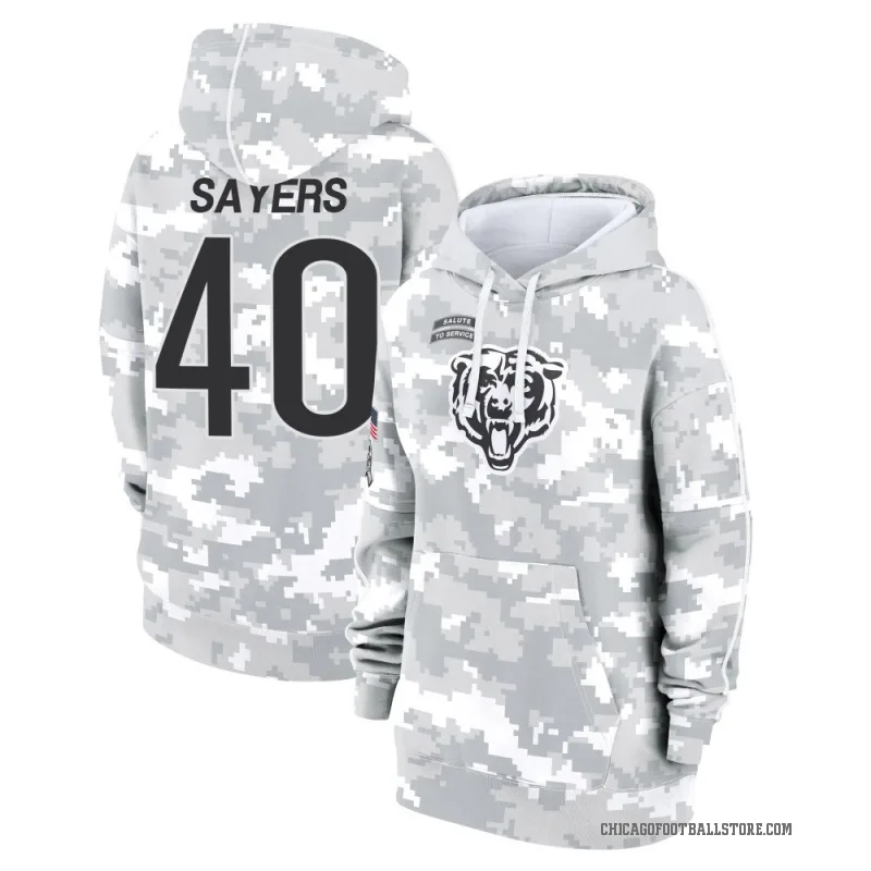 Gale Sayers Women's Camo Chicago Bears Arctic 2024 Salute to Service Club Fleece Pullover Hoodie
