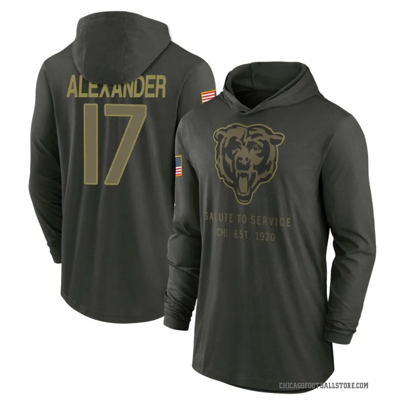 Jon Alexander Youth Green Chicago Bears Forest/ 2025 Salute to Service Sideline Lightweight Hooded Pullover Long Sleeve T-Shirt