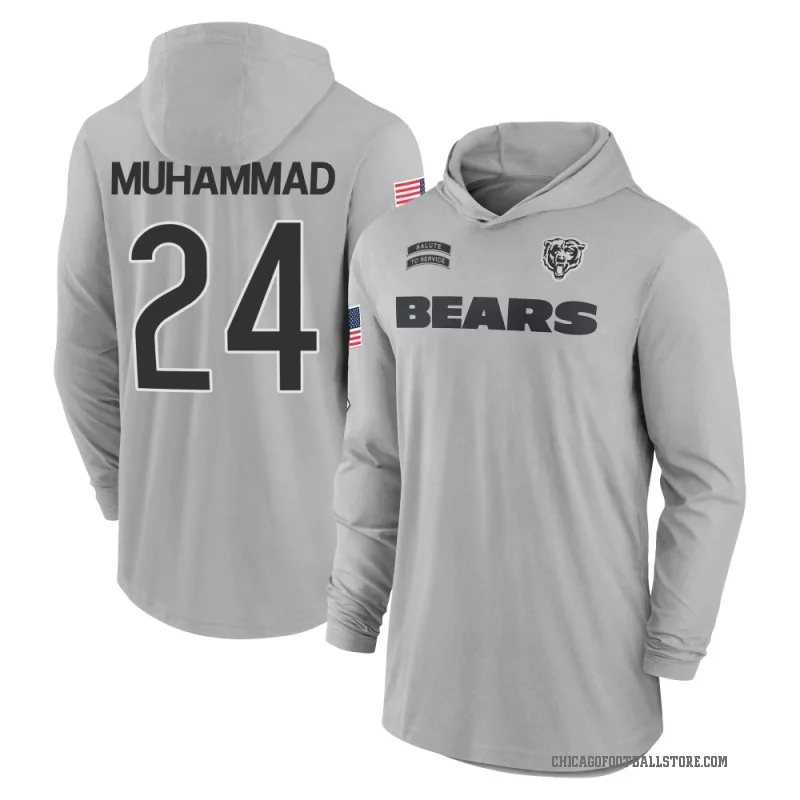 Malik Muhammad Men's Gray Chicago Bears 2024 Salute to Service Lightweight Performance Long Sleeve Hooded T-Shirt