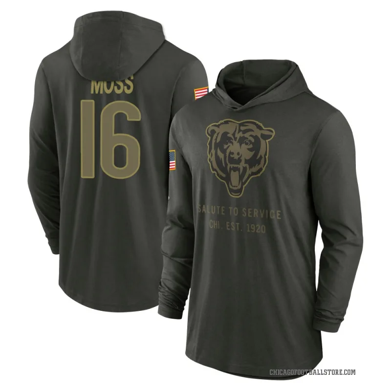 Miller Moss Men's Green Chicago Bears Forest/ 2025 Salute to Service Sideline Lightweight Hooded Pullover Long Sleeve T-Shirt