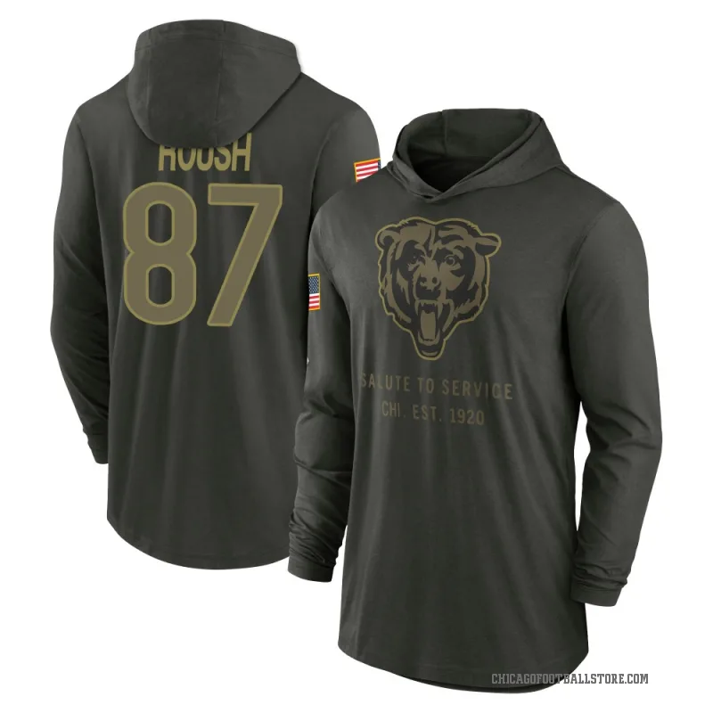 Sam Roush Men's Green Chicago Bears Forest/ 2025 Salute to Service Sideline Lightweight Hooded Pullover Long Sleeve T-Shirt