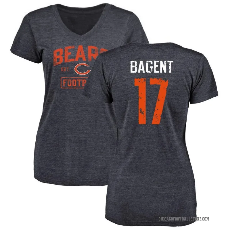 Tyson Bagent Women's Navy Chicago Bears Distressed V-Neck T-Shirt